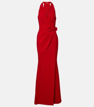 Elie Saab Bow-detail halterneck silk-blend cady gown