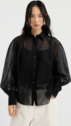 Brunello Cucinelli Striped organza shirt in Black at Nordstrom, Size Xx-Large Eu