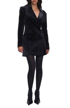 Good American Executive Long Sleeve Velvet Blazer Dress in Black001 at Nordstrom Rack, Size X-Large