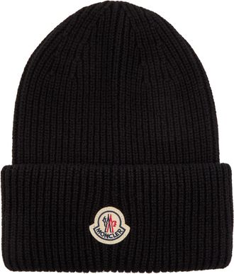 Moncler Logo Ribbed Wool and Cashmere-blend Beanie - Black - One Size