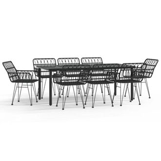 Berkfield Home 9 Piece Garden Dining Set Black Poly Rattan