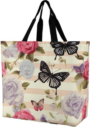 Generic Striped Flower Butterfly Shopper Bag Waterproof Handbag Foldable Shopping Bags For Travel Work College