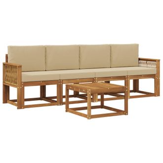vidaXL Conjunto De Sof&aacute;s De Exterior 5 Pcs Natural Y Beige Poli&eacute;ster Vidaxl