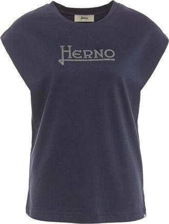 Herno T-shirt met strass-steentjes - Dames - T-shirts - Blauw - M - Tops