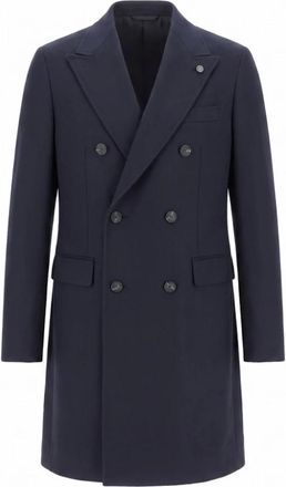 PESERICO Double-breasted Coat - Heren - Mantel - Blauw - XL - Wol - Jassen