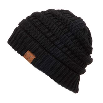 C.C Thick Slouchy Knit Unisex Beanie Cap Hat,One Size,Black