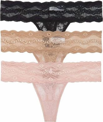 Wacoal Womens Lace Kiss Thong Panties Three-Piece Set In Pink Tan Black