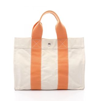 Herm&egrave;s Ivory Orange Canvas Handbag Tote Bag (Pre-Owned)
