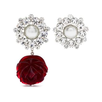 Magda Butrym Earrings, female, Red, Size: ONE SIZE Red Rose Crystal Pearl Earrings