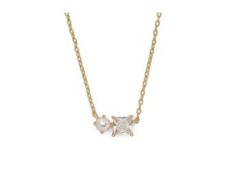 Kate Spade New York Signature Solitaire Pendant Womens Necklace Cream Clear Gold, Brass/Cubic Zirconia