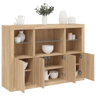Berkfield Home Sideboards with LED Lights 3 pcs Sonoma Oak Engineered Wood in Brown