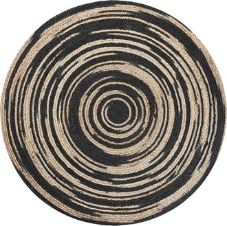 Beliani Alfombra Beige Negro Redonda Trenzada 140 Cm Estilo Boho R&uacute;stico De Yute Artora