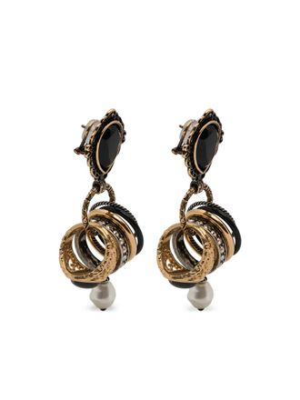 Chlo&eacute; black drop multiple-rings earrings - Gold