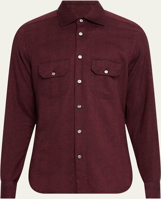 Kiton Mens Herringbone Flannel Overshirt