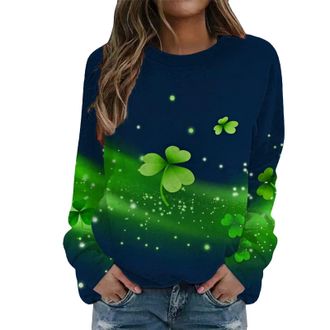 Generic Womens Sweatshirt St. Patricks Day Jumper Lightweight Irish Clover Print Green Tunic Tops Long Sleeve Crew Neck Pullover Ladies Loose T Shirts