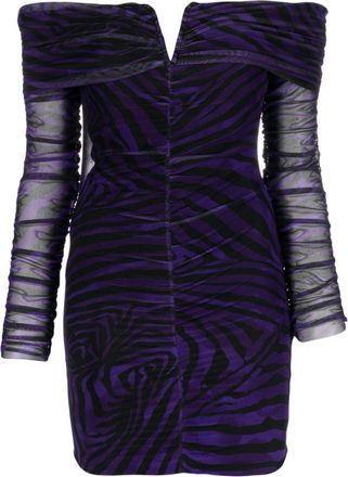 Nissa zebra-print off-shoulder minidress - women - Spandex/Elastane/Polyester/Viscose/Polyamide/Spandex/Elastane - 36 - Black
