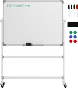 OEM Pizarra Blanca M&oacute;vil De Doble Cara Magn&eacute;tica 120x90 Cm Con Soporte Y Tablero Inclinado En 3 Niveles 127x50x165 Cm Blanco