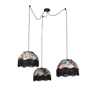 QAZQA Qazqa L&aacute;mpara Colgante Negra Con Pantalla Floral E Interior