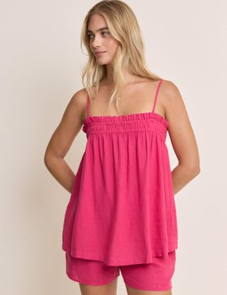 Nobody's Child Pink Linen-blend Ruched Bandeau Top