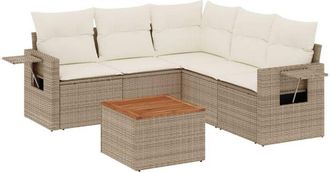 vidaXL Juego De Sof&aacute;s Jard&iacute;n Con Cojines 6 Pzas Rat&aacute;n Sint&eacute;tico Beige Vidaxl