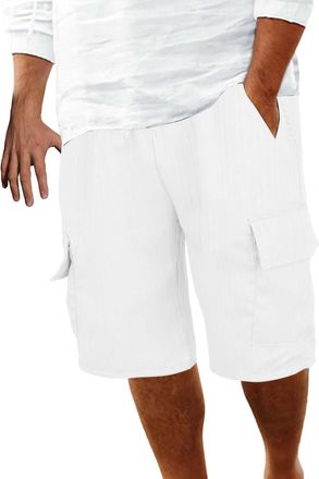 Generic Mens Cotton Linen Cargo Shorts Striped Lightweight Beach Shorts Casual Drawstring Elastic Waist Sports Half Pants Summer Lounge Bottoms Jogging Short 