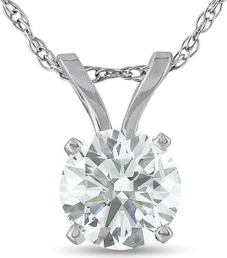 Pompeii3 75ct Round Cut Diamond Solitaire Pendant Necklace in 14k White or Yellow Gold