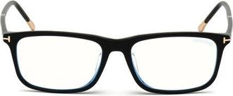 Tom Ford 57mm Rectangular Blue Light Blocking Optical Glasses in Black Rose Gold Temple at Nordstrom
