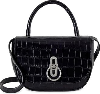 Mulberry Small Amberley Croc Embossed Patent Leather Top Handle Bag in Black at Nordstrom