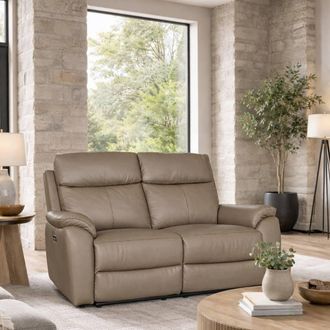 Aspire Home Accents Kingsmere 2 Seater Power Recliner Sofa in Real Leather in Brown