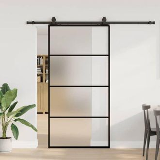 vidaXL Vidaxl - Puerta Corredera Con Herrajes Negro 102x205 Cm Esg Vidrio