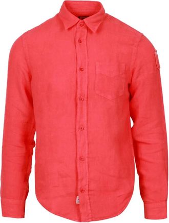 Blauer Linnen overhemd met knoopsluiting - Heren - Casual Overhemden - Rood - M - Linnen - Overhemden