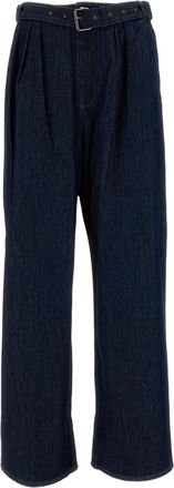 Dries Van Noten Indigo Blue Wide Leg Jeans With Coordinated Belt