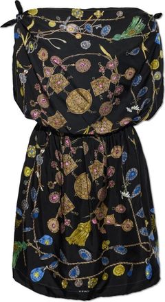 Versace Zijden jurk met Broken Jewels print - Dames - Korte kleedjes - Zwart - S - Kleedjes