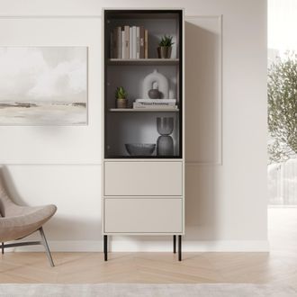 Dmora Vitrina Zanica, Mueble Expositor 2 Estantes, 2 Cajones, Una Puerta, 60x40x185h Cm Beige