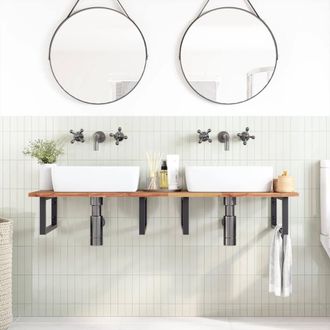 Berkfield Home Elegant Basin Shelf Wall Mounted Steel & Solid Wood Acacia in Brown