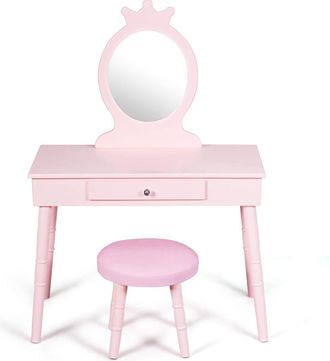 Costway Costway Tocador De Maquillaje Con Taburete Y Espejo Para Ni&ntilde;a De Madera 70x34x100 Cent&iacute;metros Mesa De Belleza Con Caj&oacute;n (rosa)