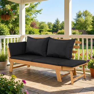 Costway Costway Outdoor Daybed Patio Convertible Couch Sofa Bed Adjustable Armrest in Black