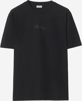 Burberry Black Crewneck Cursive Logo T-Shirt