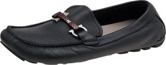 Ferragamo Black Leather Gancini Bit Slip On Loafers