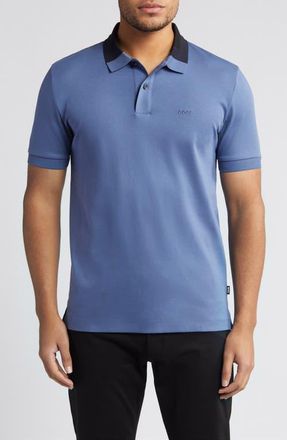 BOSS Phillipson Colorblock Collar Cotton Polo in Open Blue at Nordstrom, Size Xx-Large