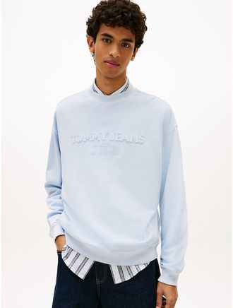 Tommy Hilfiger Mens Tommy Jeans Logo Garment-Dyed Sweatshirt - Blue - L