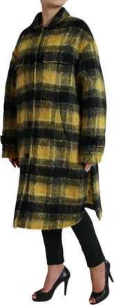 Dolce & Gabbana Womens Yellow Plaid Long Sleeve Casual Coat Jacket Clothing