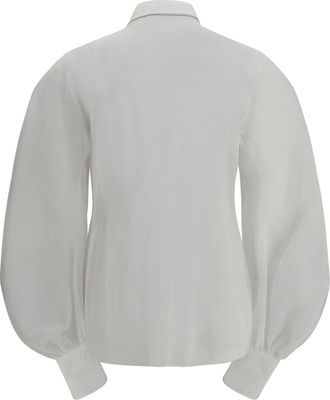 Brunello Cucinelli Womens Lantern Sleeve Blouse Bianco Cotton Shirt