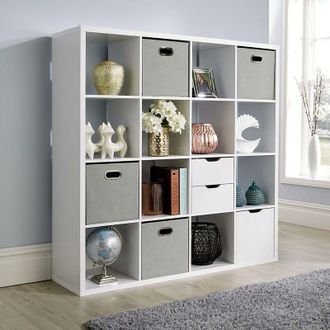 Home Source Industries Deluxe Chunky Storage Cube 16 Shelf Bookcase Wooden Display Unit Organiser White