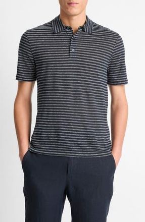 Vince Stripe Linen Polo in Coastal/Optic White at Nordstrom Rack, Size Xx-Large