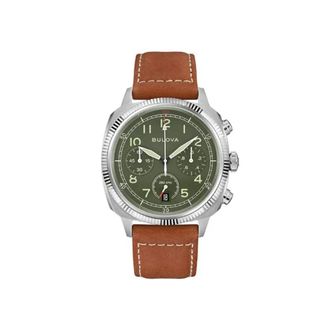 Bulova Military VWI Chronograph - Dames - Horloges - Groen - ONE Size - Leer - Accessoires