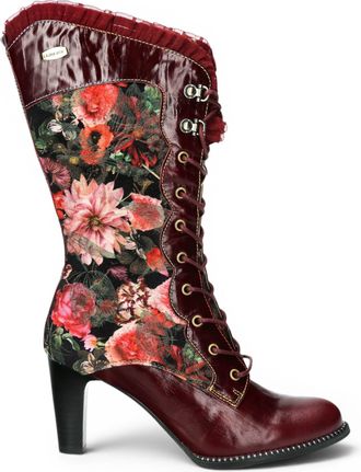 Laura Vita Floral Womens Goth Victorian Red Leather Heeled High Boots - Alcbane-351