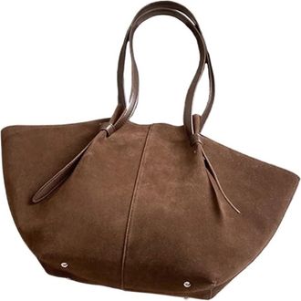 Generic Compatible For Retro Suede Large-Capacity Shoulder Bag Commuter Tote Simple(Coffee)