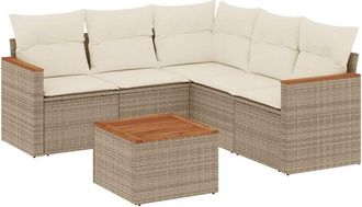 vidaXL Vidaxl - Juego De Sof&aacute;s Jard&iacute;n Con Cojines 6 Pzas Rat&aacute;n Sint&eacute;tico Beige