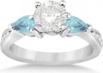 Allurez Diamond & Pear Aquamarine Engagement Ring Palladium (0.79ct)
